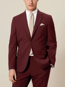 Mens Brick Red Slim Fit Stretch Suit For Wedding