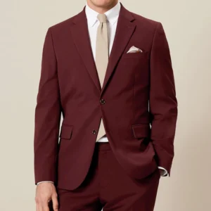 Mens Brick Red Slim Fit Stretch Suit For Wedding