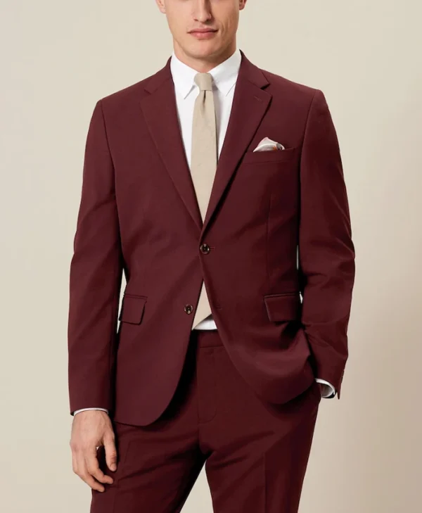 Mens Brick Red Slim Fit Stretch Suit For Wedding