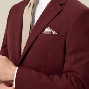 Mens Brick Red Slim Fit Stretch Suit For Wedding Collar