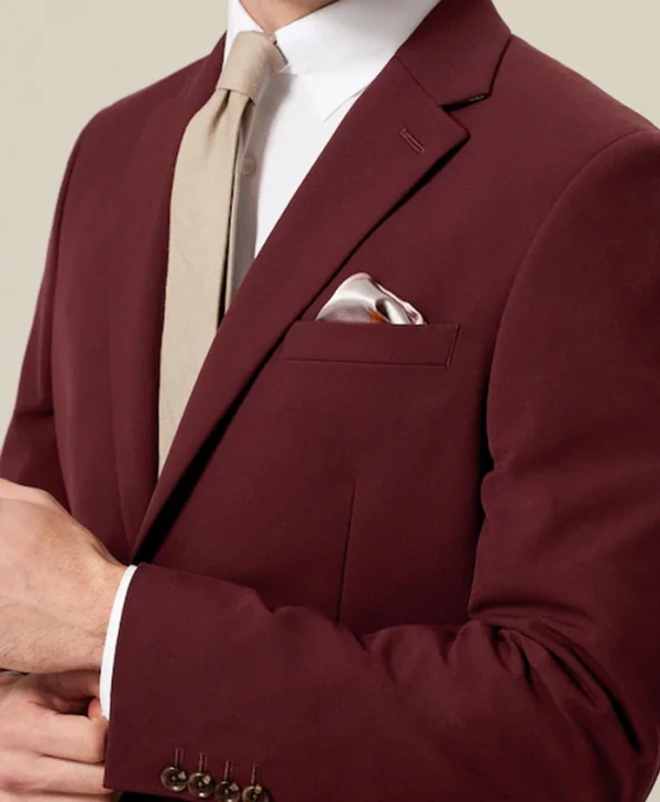 Mens Brick Red Slim Fit Stretch Suit For Wedding Collar
