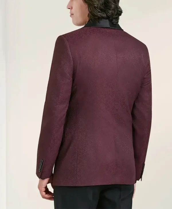 Mens Burgundy Slim Fit Tuxedo For Wedding Back