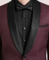 Mens Burgundy Slim Fit Tuxedo For Wedding Collar