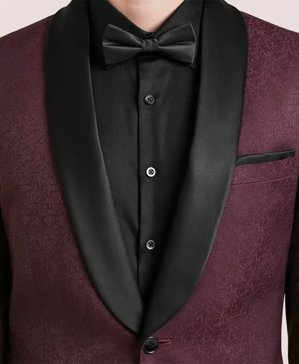 Mens Burgundy Slim Fit Tuxedo For Wedding Collar