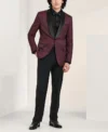 Mens Burgundy Slim Fit Tuxedo For Wedding Stand Up
