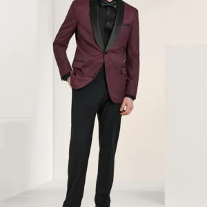 Mens Burgundy Slim Fit Tuxedo For Wedding Stand Up