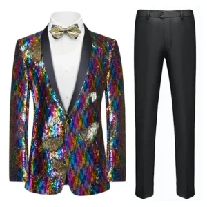 Mens Colorful Rainbow Slim Fit Sequin Tuxedo