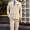 Mens Cream Double Breasted 2 Piece Suit