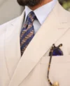 Mens Cream Double Breasted 2 Piece Suit Collar