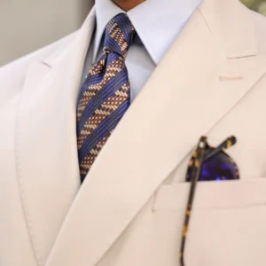 Mens Cream Double Breasted 2 Piece Suit Collar