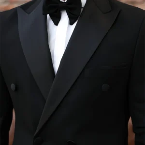 Mens Dark Black Double Breasted 2 Piece Suit Collar
