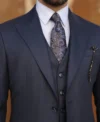 Mens Dark Blue Three Piece Slim Fit Suit Collar