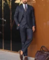 Mens Dark Blue Three Piece Slim Fit Suit Standing