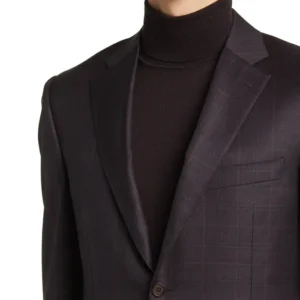 Mens Dark Brown Regular Fit Suit Collar