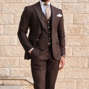 Mens Dark Brown Three Piece Formal Suit