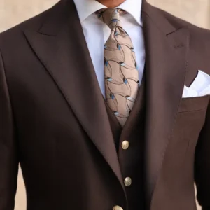 Mens Dark Brown Three Piece Formal Suit Closure