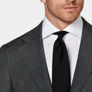 Mens Dark Grey 2 Piece Slim Fit Wedding Suit Collar