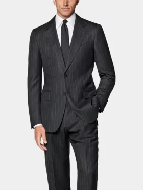 Mens Dark Grey Pinstripe Casual Formal Suit