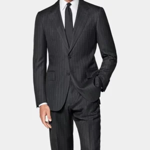 Mens Dark Grey Pinstripe Casual Formal Suit