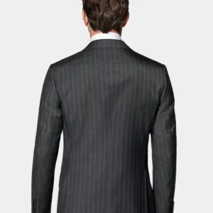 Mens Dark Grey Pinstripe Casual Formal Suit Back