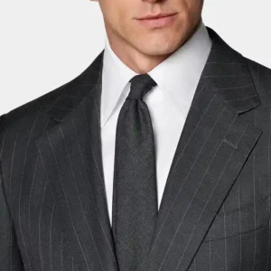 Mens Dark Grey Pinstripe Casual Formal Suit Collar
