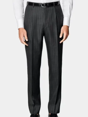 Mens Dark Grey Pinstripe Casual Formal Suit Trouser