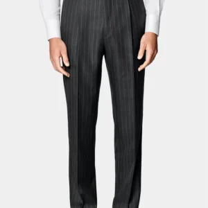 Mens Dark Grey Pinstripe Casual Formal Suit Trouser