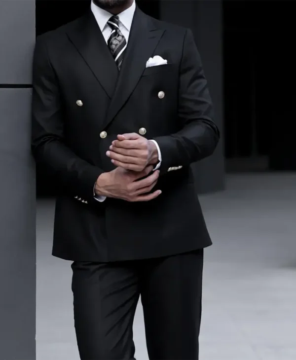 Mens Double Breasted Jet Black Formal Suit