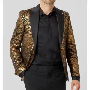 Mens Emiliano Skinny Fit Gold Floral Sequin Suit