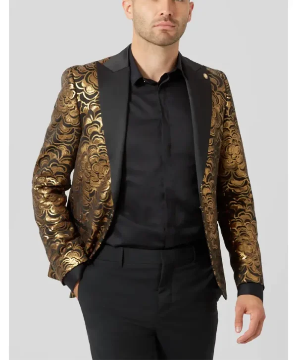 Mens Emiliano Skinny Fit Gold Floral Sequin Suit