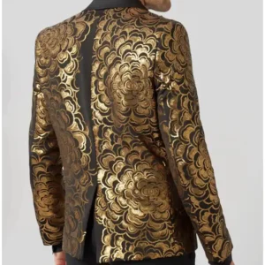 Mens Emiliano Skinny Fit Gold Floral Sequin Suit Back