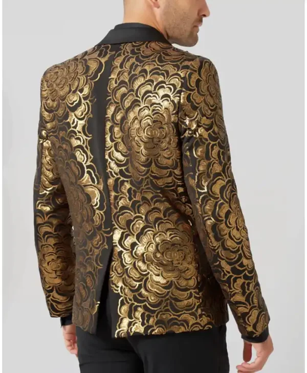 Mens Emiliano Skinny Fit Gold Floral Sequin Suit Back