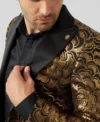 Mens Emiliano Skinny Fit Gold Floral Sequin Suit Collar