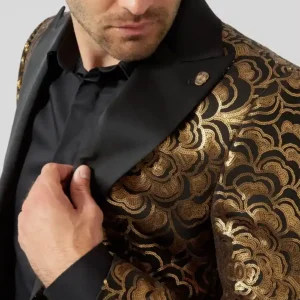Mens Emiliano Skinny Fit Gold Floral Sequin Suit Collar