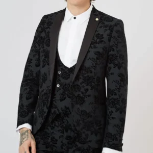 Mens Fleet Skinny Fit Black Floral Tuxedo 