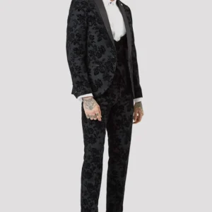 Mens Fleet Skinny Fit Black Floral Tuxedo Stand Up