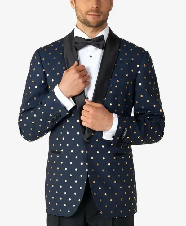 Mens Goldy Dots Blue Stylish Tuxedo