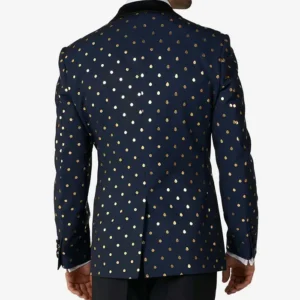 Mens Goldy Dots Blue Stylish Tuxedo Back