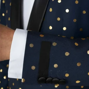 Mens Goldy Dots Blue Stylish Tuxedo Sleeves