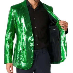 Mens Green 2 Piece Stylish Sequin Suit Closure