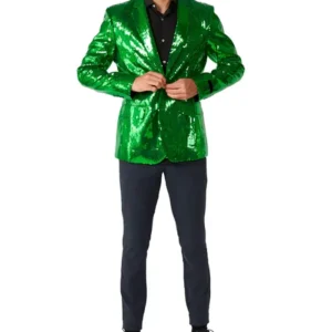 Mens Green 2 Piece Stylish Sequin Suit Stand Up