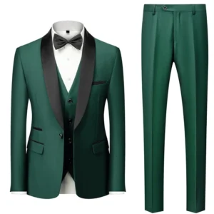 Mens Green Shawl Lapel 3 Pieces Tuxedo