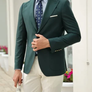 Mens Green Tailored Slim Fit 2 Piece Suit