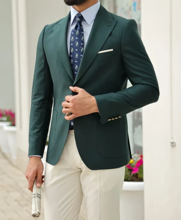 Mens Green Tailored Slim Fit 2 Piece Suit