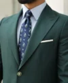 Mens Green Tailored Slim Fit 2 Piece Suit Collar