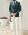 Mens Green Tailored Slim Fit 2 Piece Suit Stand Up