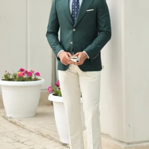 Mens Green Tailored Slim Fit 2 Piece Suit Stand Up