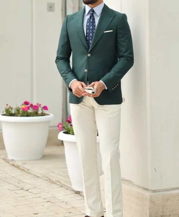 Mens Green Tailored Slim Fit 2 Piece Suit Stand Up