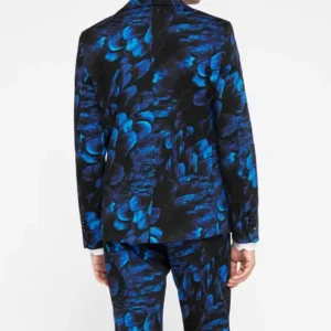 Mens Heron Slim Fit Blue Floral Cotton Suit Back