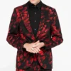 Mens Heron Slim Fit Red Floral Cotton Suit